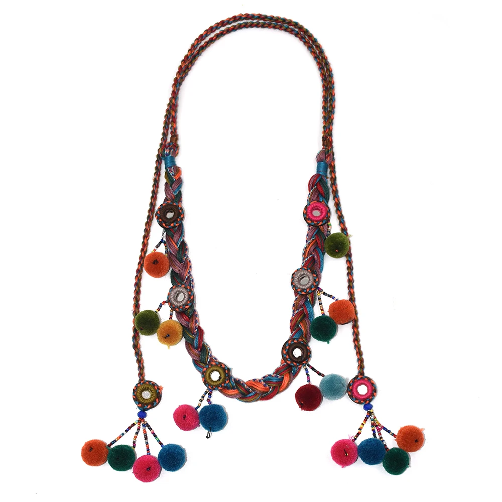 Colthing Accessories Bohemian Pompoms Charm Long Beaded Chains Necklace Handmade Velvet Ball Pompous Tassel Boho Maxi Necklace