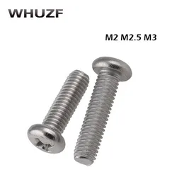 2.5mm screw self tapping 50pcs M2/2.5/3 Stainless Steel Round pan head machine screw M2/2.5/3 * 3/4/5/6/8/10/12-30mm DIN7985