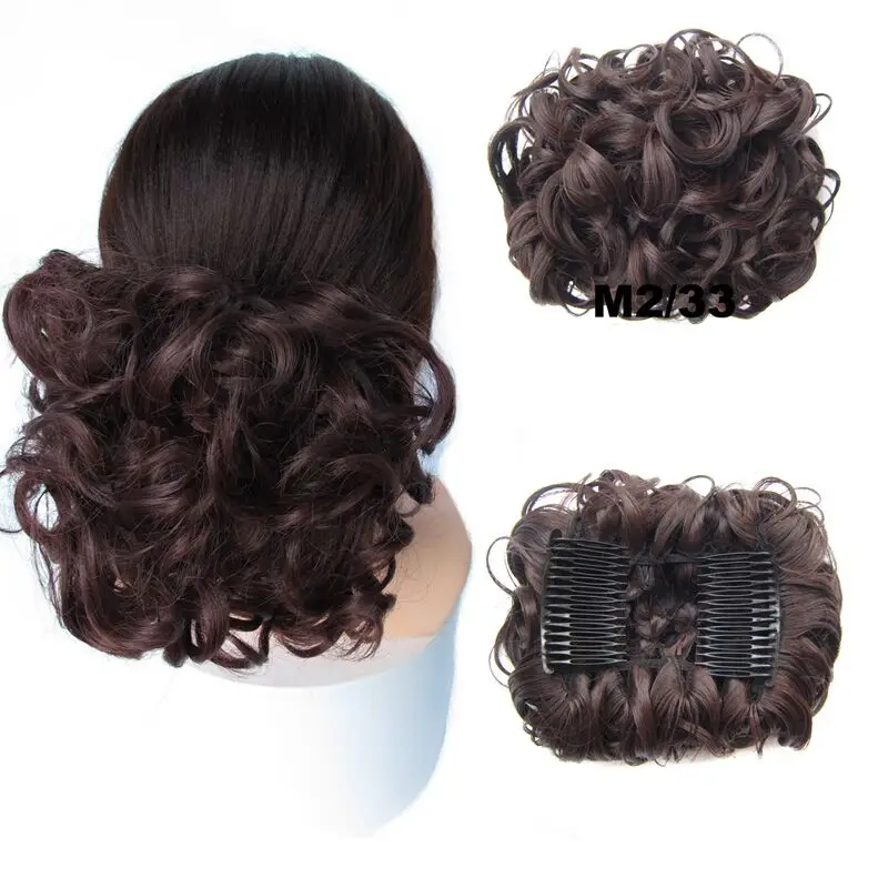 Jeedou Synthetic Hair Chignon Clip in Hair Extensions Mix Color Bun Pad Curly Chignon Wedding Hair Updos for Elegant