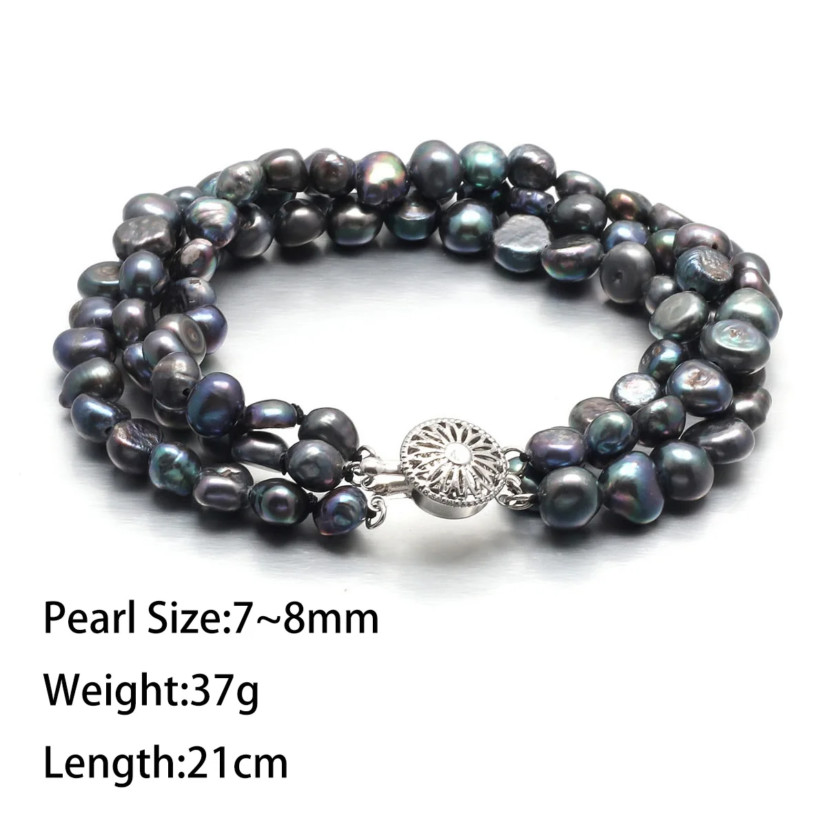 5-6mm Black Baroque 3 Rows Natural Freshwater Pearl Bracelets Jewelry Bangle for Women and Men