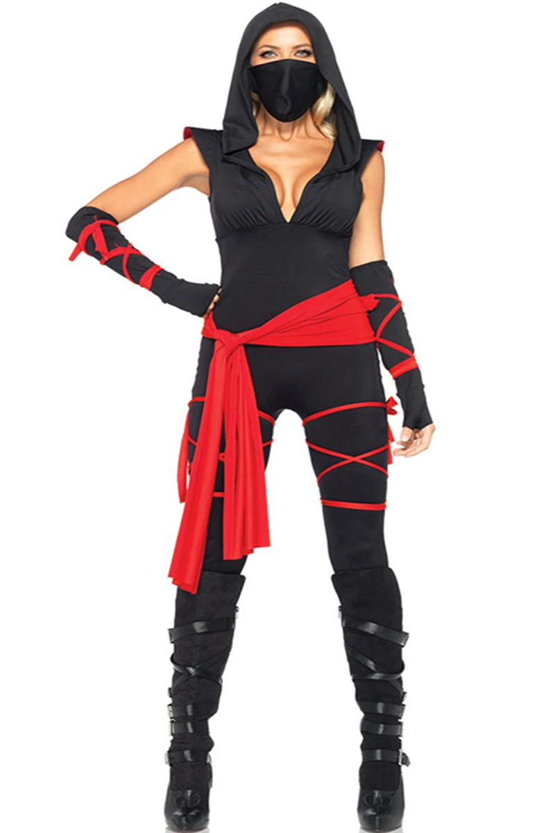 Disfraces clásicos para Halloween, disfraz de Ninja para mujeres, guerreros enmascarados negros, ropa de Guerrero Ninja