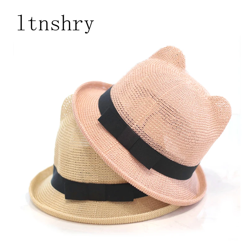 

new summer cute ladies hat with ear plain paper fiber simple sun hat visor girl hat bucket cap Cartoon hat Breathable women