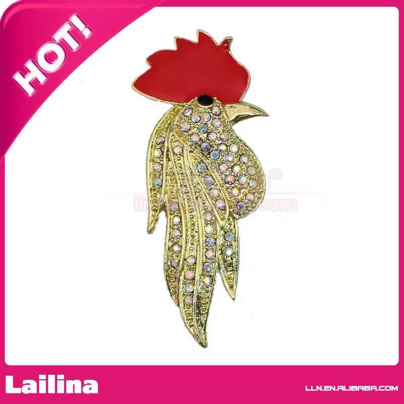 Gorgeous Ab Crystal Rooster Cock Head Pin Brooch 48mm