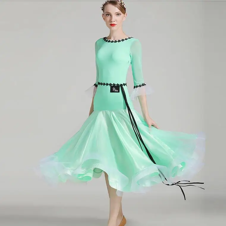 

Mint Green Women Ballroom Dance Dress Waltz&Tango Dance Competition Performance Stage Modern