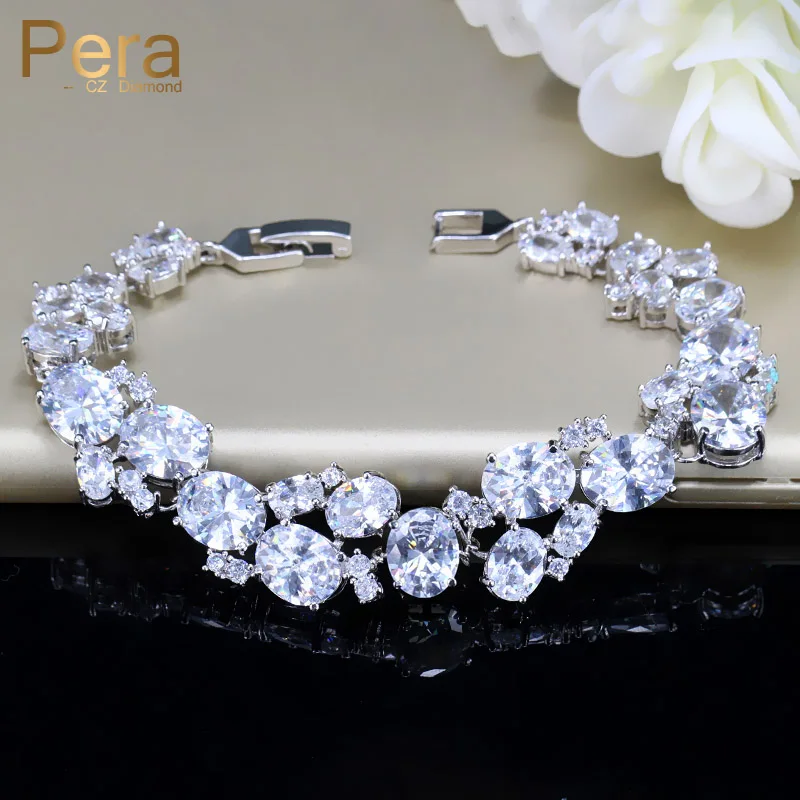 Pera Sparkling Women Festa di fidanzamento Gioielli Colore argento Grandi braccialetti rotondi collegati CZ Braccialetti per il regalo migliore amico B127