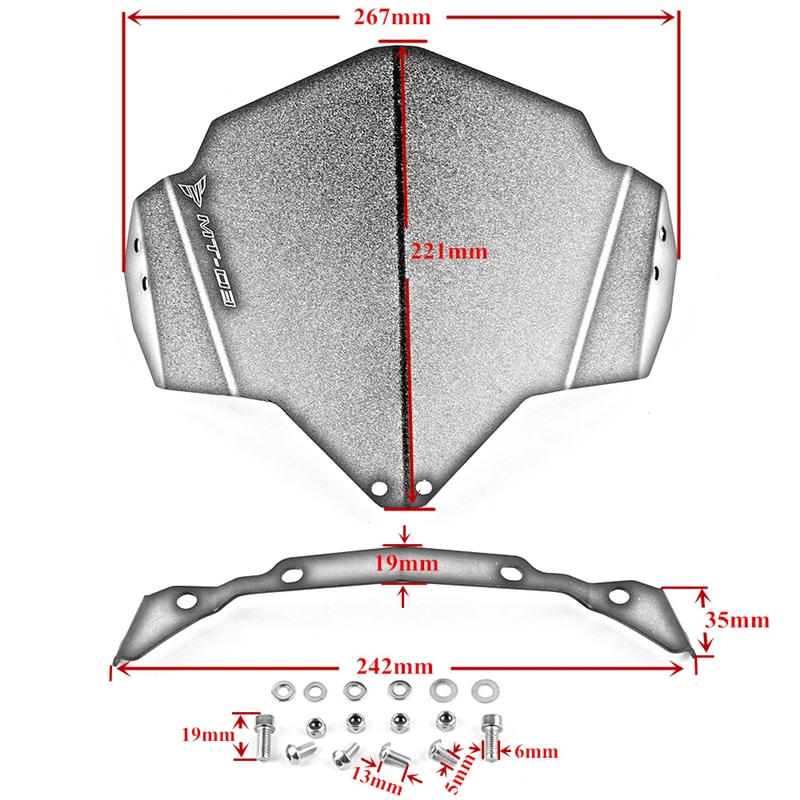 For Yamaha MT03 MT-03 MT 03 2015-2016 Motorcycle Upper Headlight Top Cover Windscreen Windshield Wind Deflector Motorbike