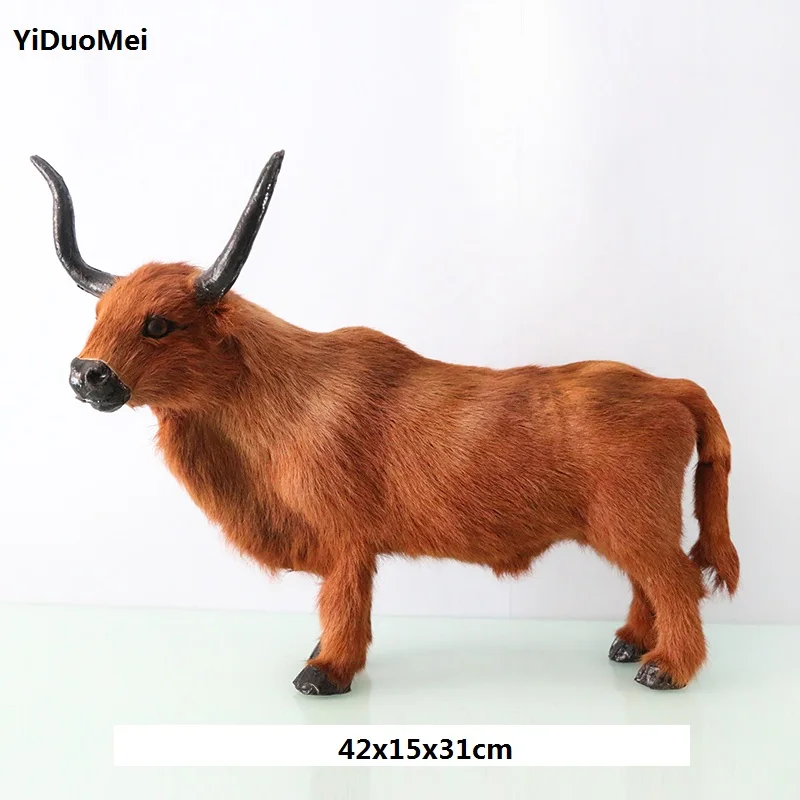 

large 42x15x31cm simulation cattle plastic&real furs cattle model handicraft prop home decoration gift d2705