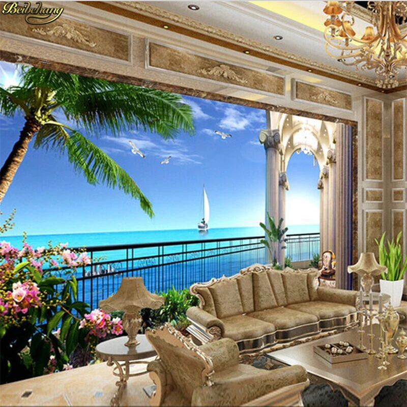 

beibehang Mediterranean silk cloth TV backdrop of large-scale mural wallpaper 3d seamless seascape wall paper papel de parede