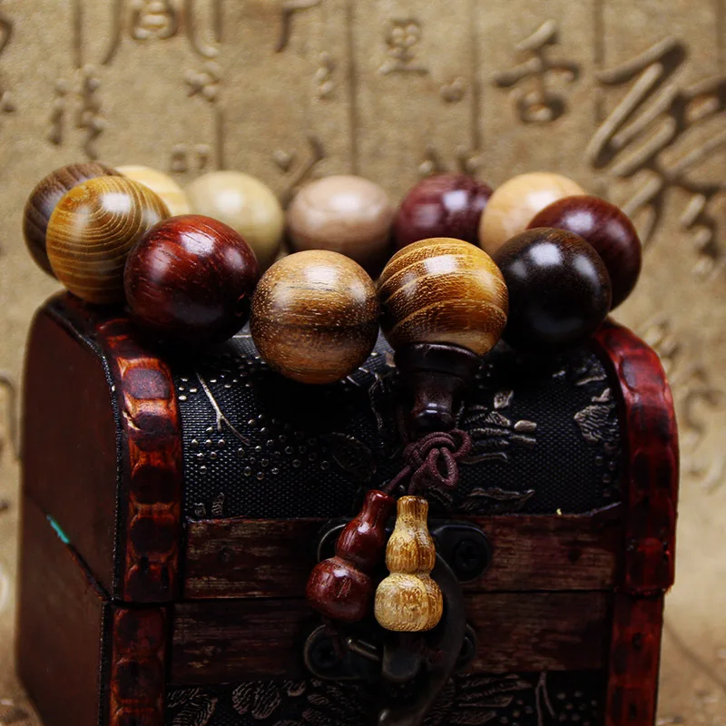 Wholesale Authentic Sandalwood Wooden Bracelets Buddha Round Beads Gourd Pendant Hand String Men Jewelry