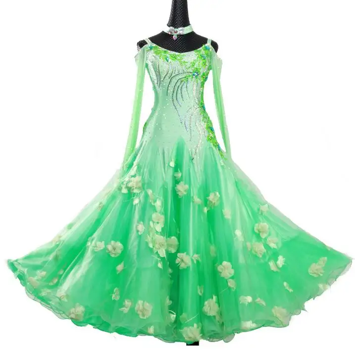 

Ballroom Dancing Dress Woman Modern Waltz Tango Dance Dress/standard Ballroom Competition Costume green color flower