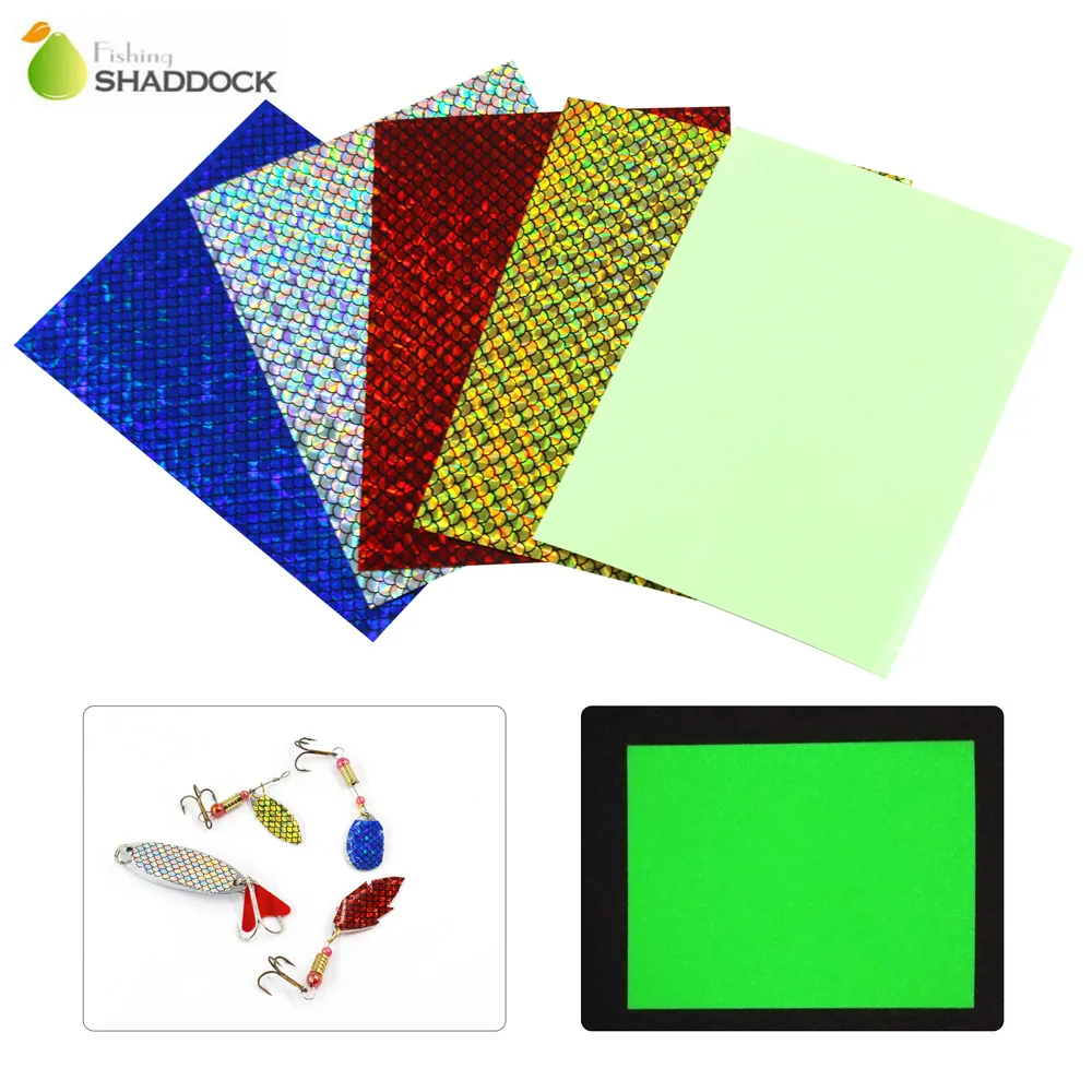 5Pcs Mixed Color Holographic Adhesive Film Flash Tape For Lure Making Tying Materail Metal Hard Baits Luminous Sticker