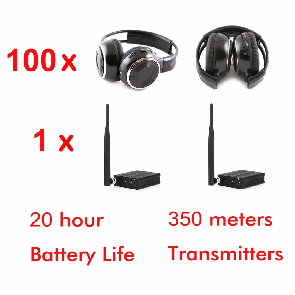 500m 3 - Channel Silent Disco Headphones Package  Including 100 Folding Head Phones and 1/2/3 Transmitter)