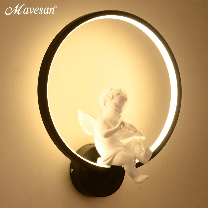 Hot Selling Wall Lamps Indoor Black White Wall Lighting Minimalist Art Sconce Interior With Angel Bird Home Decoration wall