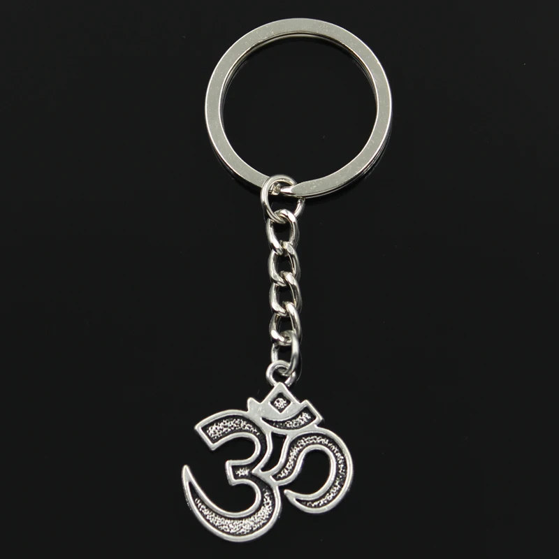 Fashion 30mm Key Ring Metal Key Chain Keychain Jewelry Antique Silver Color Plated Yoga Om 30x26mm Pendant