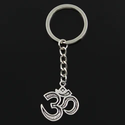 Fashion 30mm Key Ring Metal Key Chain Keychain Jewelry Antique Silver Color Plated Yoga Om 30x26mm Pendant