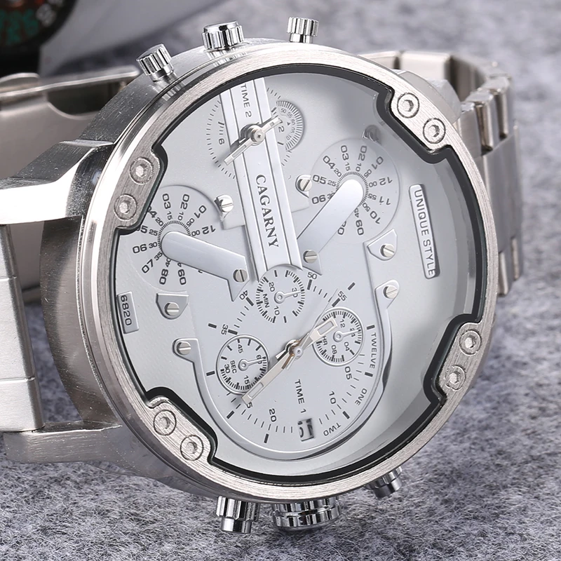 52MM Classy Big Case Watch For Men Stainless Steel Band Casual Mens Quartz Watches Cagarny Waterproof Military Relogio Masculino