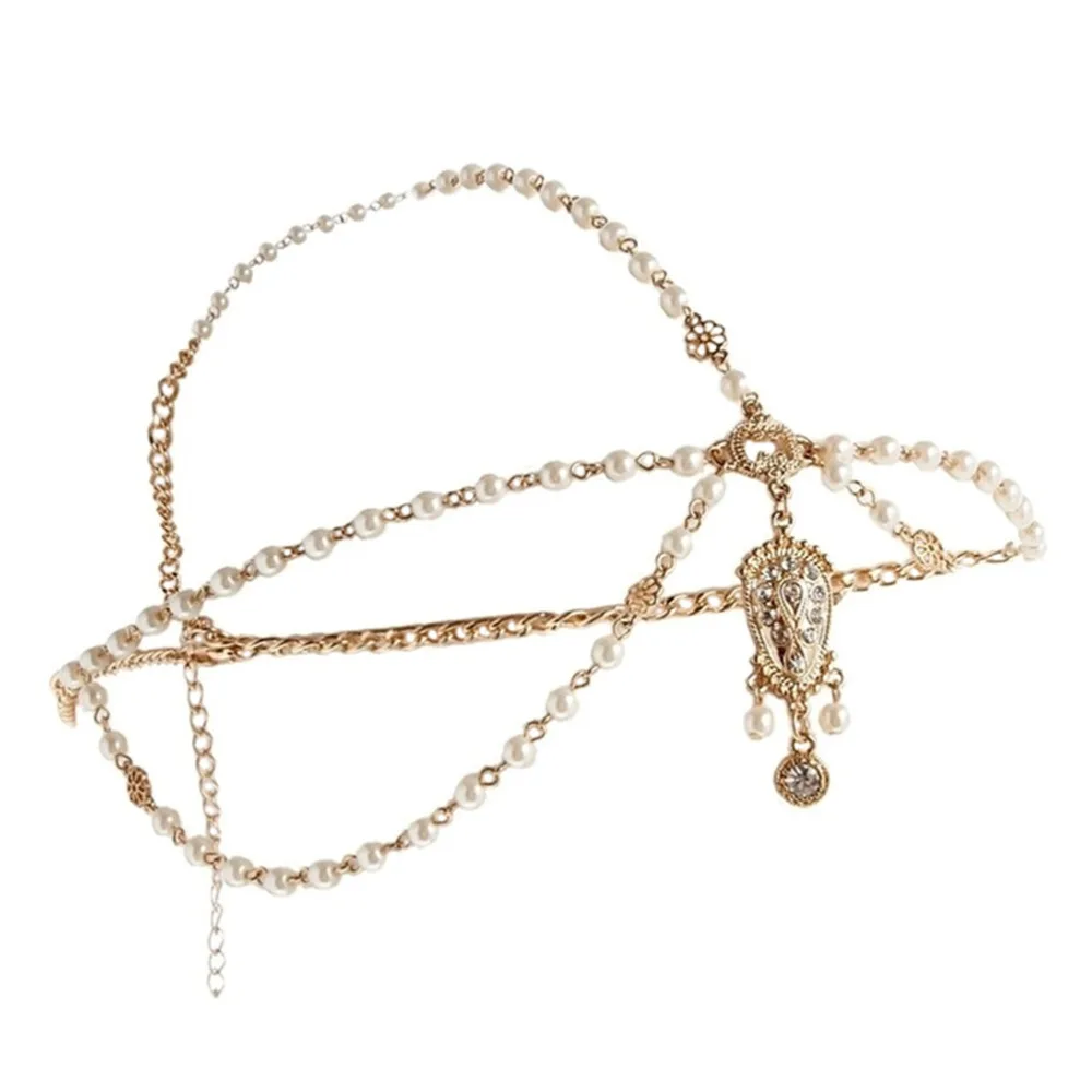 Women BOHO Flapper Ivory Multi Beads Crown Tikka Headband Wedding Head Chain Vintage Decor
