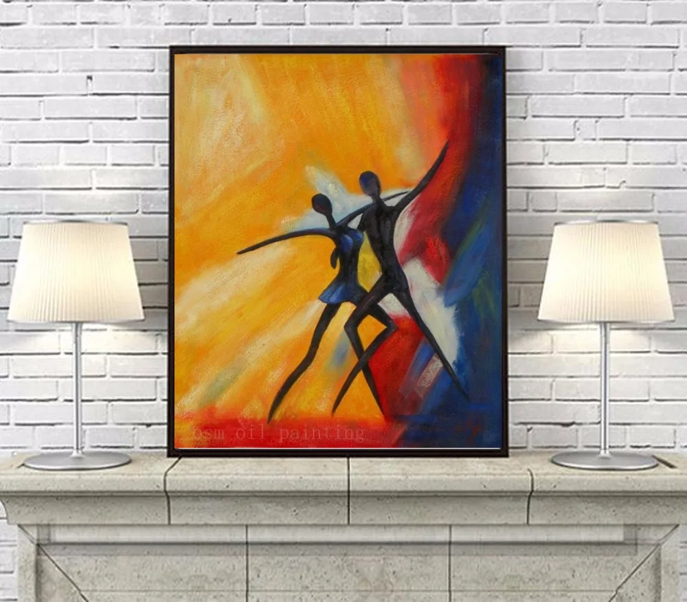 Draw Two Dancers Take the Stage in this Bright and Lively Wall Art Oil Painting Handmade Abstract Figure Artwork Canvas Pictures