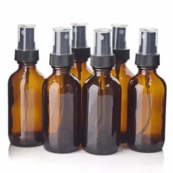 6pcs 2 Oz 60ml Amber Glass Spray Bottle with Fine Mist Sprayer for Essential Oils Aromatherapy Perfume Empty Cosmetic Containers