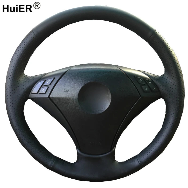 HuiER Hand Sewing Car Steering Wheel Cover Microfiber For BMW E60 E61 520i 520li 523 523 523li 525 525i 530 530i 535 545i