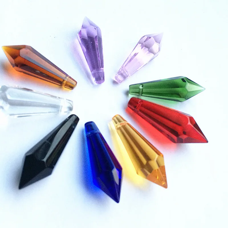 30pcs 36*10mm Multicolor Crystal Glass Prisms Pendants (Free rings) Suncatcher For Birthday Cake Topper Decor, Chandelier Parts