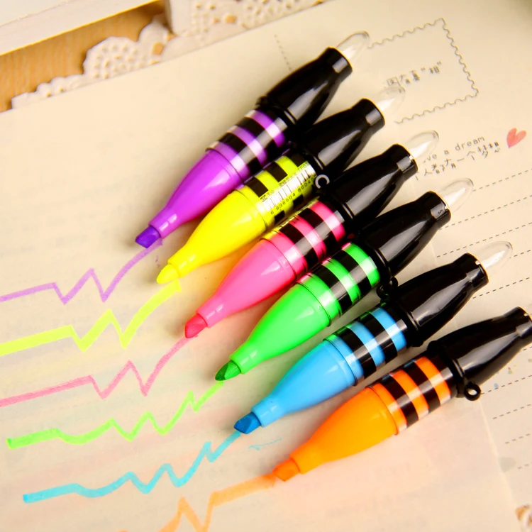 6 pcs/Pack Cute Bee Mini Highlighter Pen 6 Colors Highlighters Mini Creative School Stationery Supplies gift