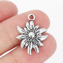 20pcs Tibetan Silver Embossed Edelweiss Flower Charm Pendant Necklace Jewelry Findings For DIY Handmade