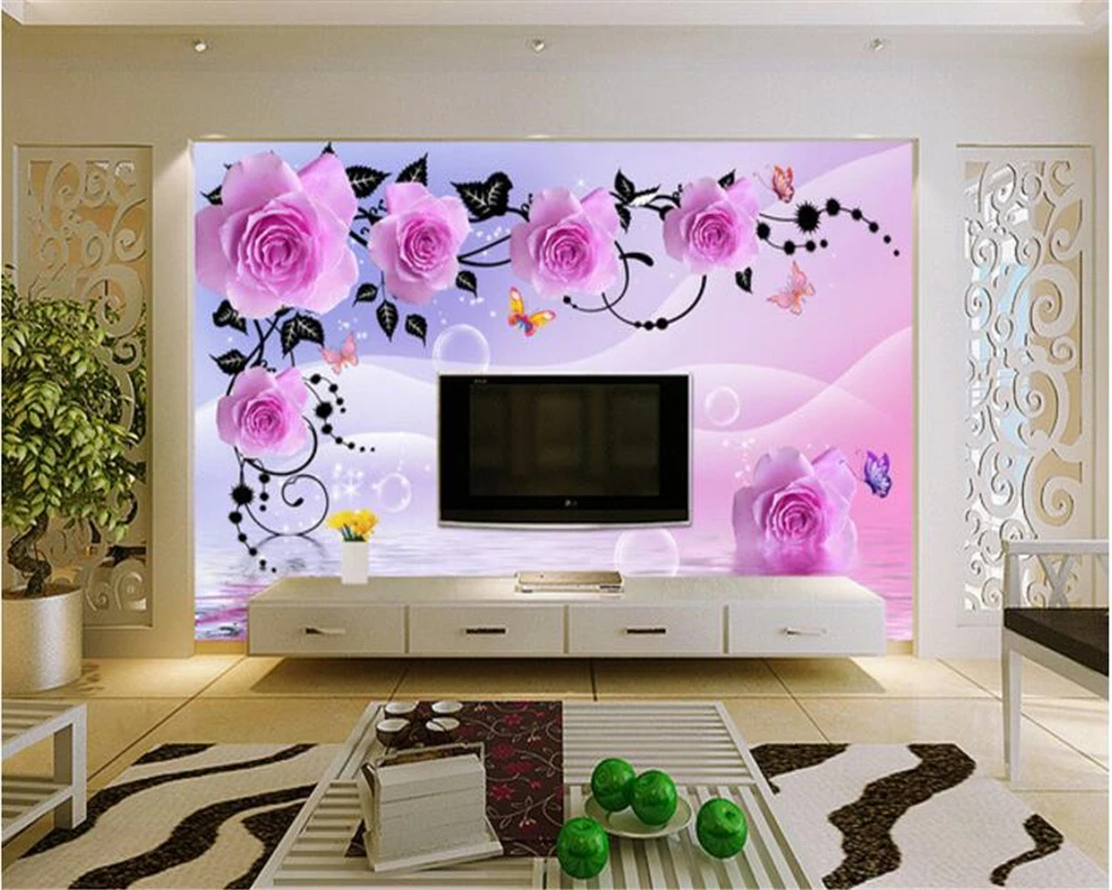 beibehang Suitable for interior decoration painting wallpaper dream noble roses open TV background wall wallpaper for walls 3 d