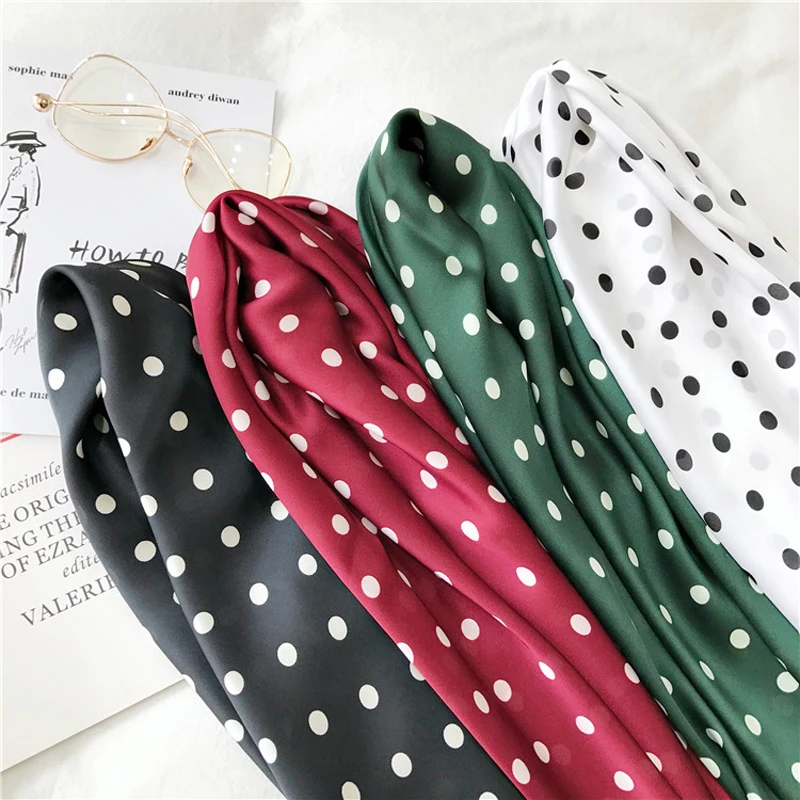 Luna&Dolphin Women Square Scarf 70x70cm White Dot Wine Red Navy Soft Chiffon Silky Four Season Lady Headbands Bandana Streamer