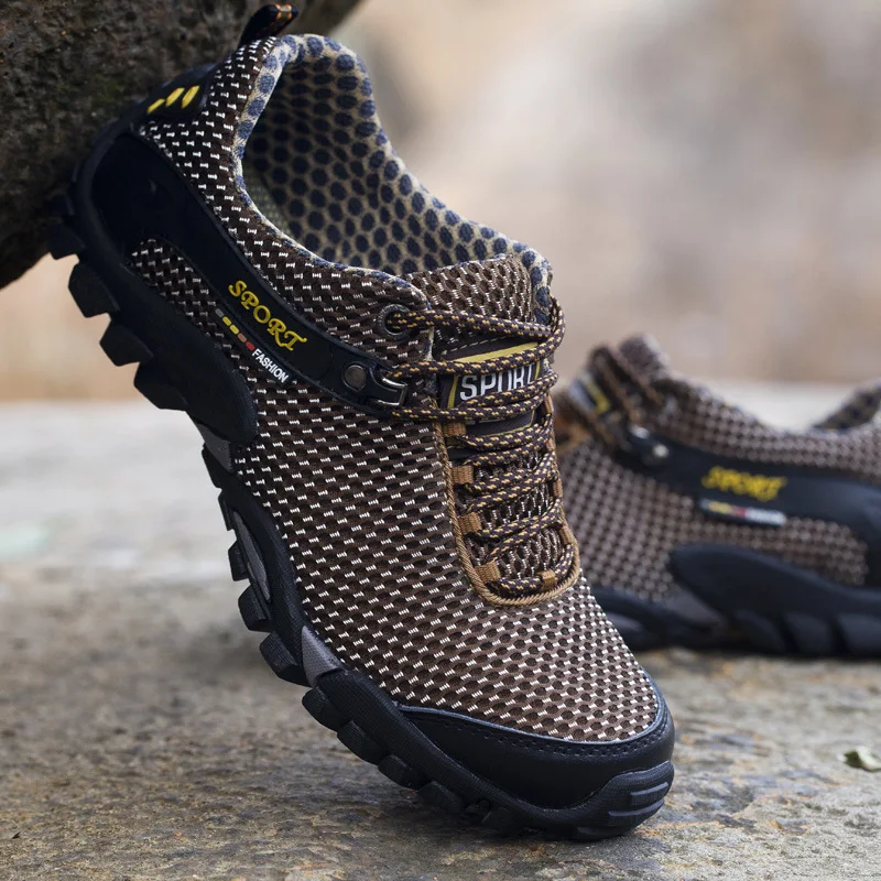 Men's Summer Breathable Air Mesh Hiking Shoes Antiskid Hunting Comfortable Trendy Sneakers Male Moutain Trekking Boots