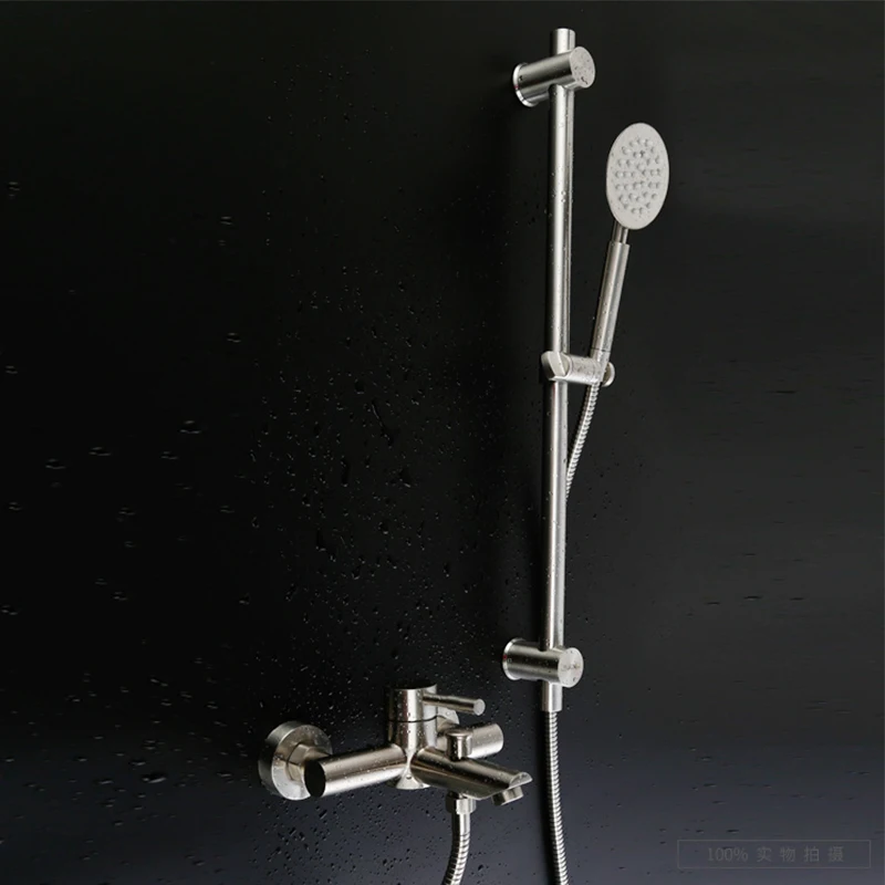 bathroom shower faucet set slide bar has shelf and sprayer water gun