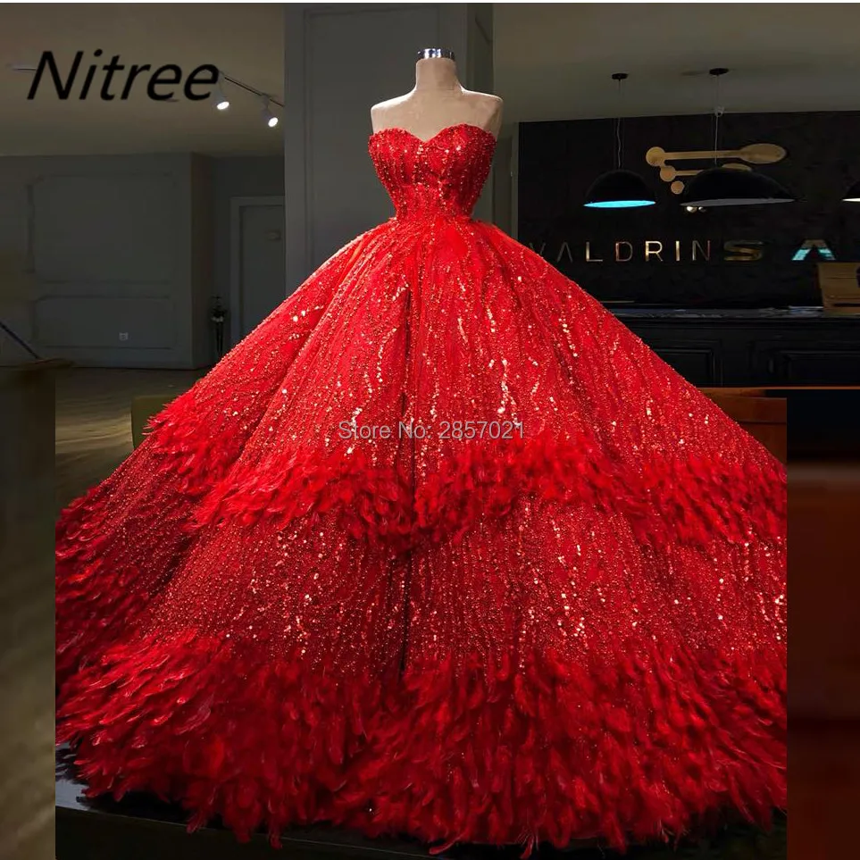 Luxury Ball Gown Red Robe De Soiree Avondjurken Custom Made Arabic Sexy Prom Dresses Formal Evening Dresses Avondjurken Dubai