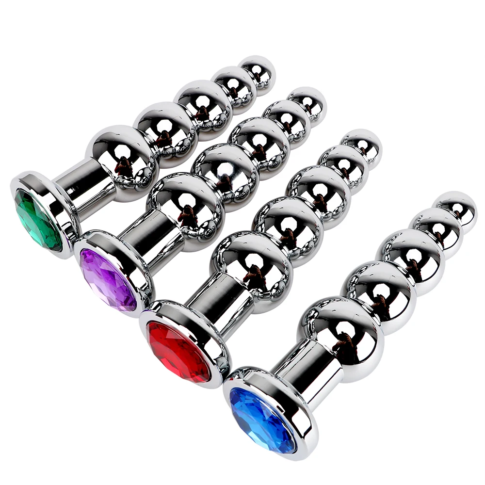 IKOKY Metal Anal Beads Prostate Massage Stainless Steel Butt Plug Heavy Anus Beads with 5 Balls Sex Toys for Men and Women Gay