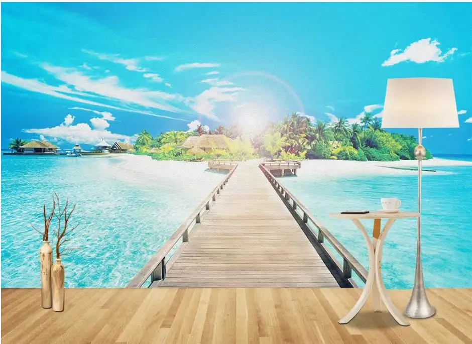 

Custom 3d Mural Wallpaper Beautiful Maldives sea wooden bridge landscape TV background Wallpaper Mural Painting For Living Room