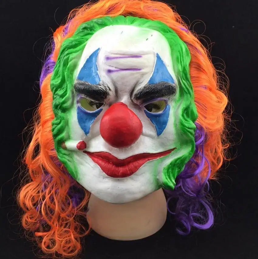 New Clown Mask Long Curl Colorful Hair Latex Mask Carnival Halloween Mask Masquerade Party Costume free shipping