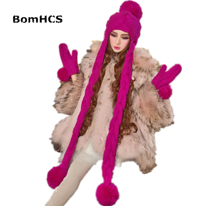 BomHCS Large Warm Winter Scarf Beanie & Gloves (2PCS)100% Handmade Women\'s Beautiful Rose Knit Neckerchief Hat Mittens Gift