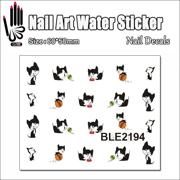 1 Sheet Nail Art Decal BLE2194 Play Black Cat Cartoon Nail Art Water Transfer Sticker Decal Sticker For Nail Wraps