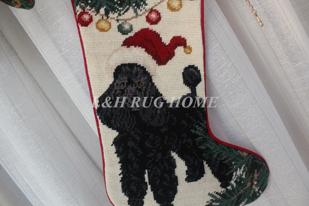 Free Shipping Wool Handmade Christmas Gift Sock Needlepoint Santa Claus socks for Presents Dogs Design 28X43CM