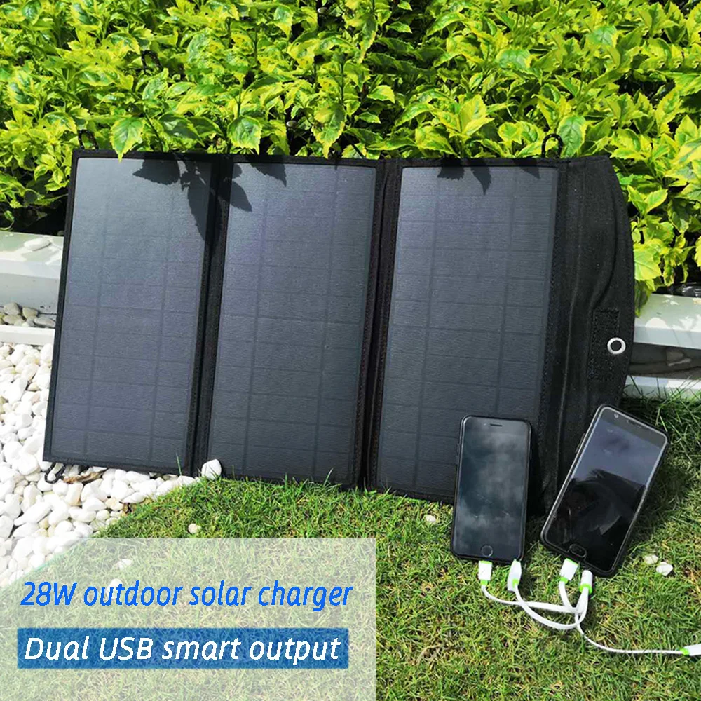 Balaike solar battery charger 28W 5V Solar Panel Folding Foldable Waterproof Charger Mobile Power contain 3 pcs panel solar