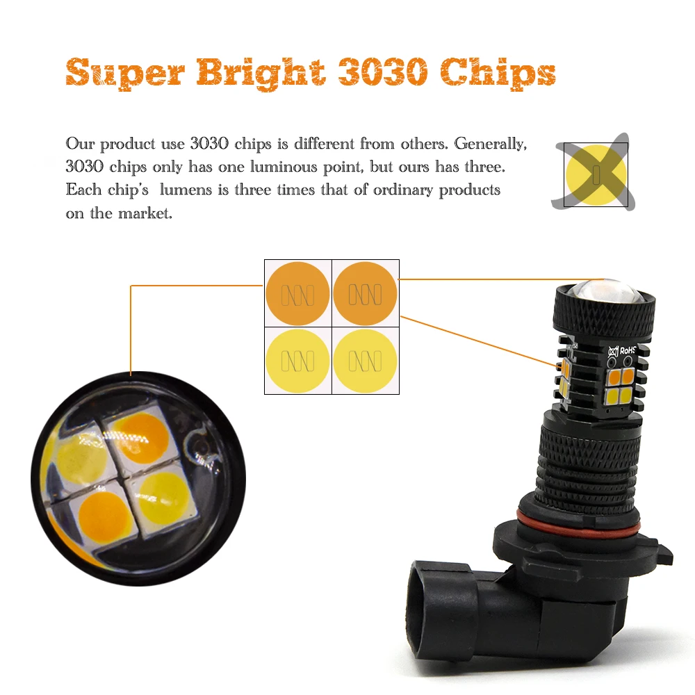 2pcs Dual Color H7 H11 H8  Led Fog Lamp Light 9005 9006 HB4 H16 5202 Driving Light  Auto running White Yellow Amber