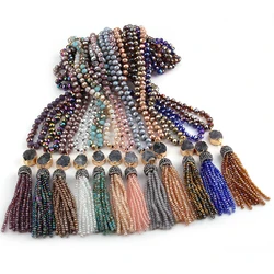 Fashion Bohemian Tribal Jewelry Multi Glass Knotted Druzy Link Crystal Tassel Necklaces Women Ethnic Necklace 24 color choose