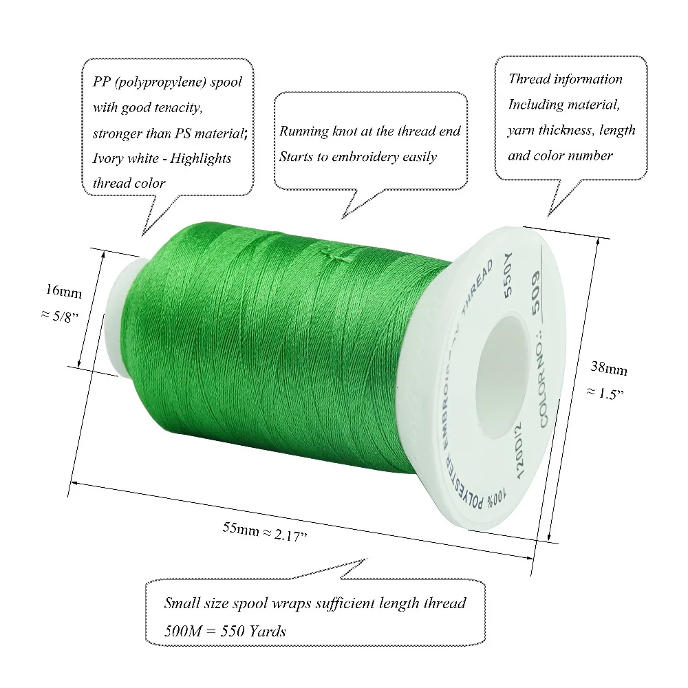 Simthread Polyester Embroidery Machine Spools Thread 63 Brother Colors 550 Yards Each, with 5pcs Type A Plastic Empty Bobbins