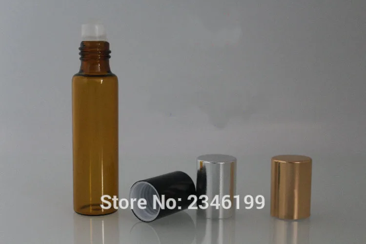 5ML 5G Dark Brown Roll on Bottle With Gold Silver Black Cap Glass Bead Metal Steel Bead, Essential Oil Bottle, 100 Pieces/lot