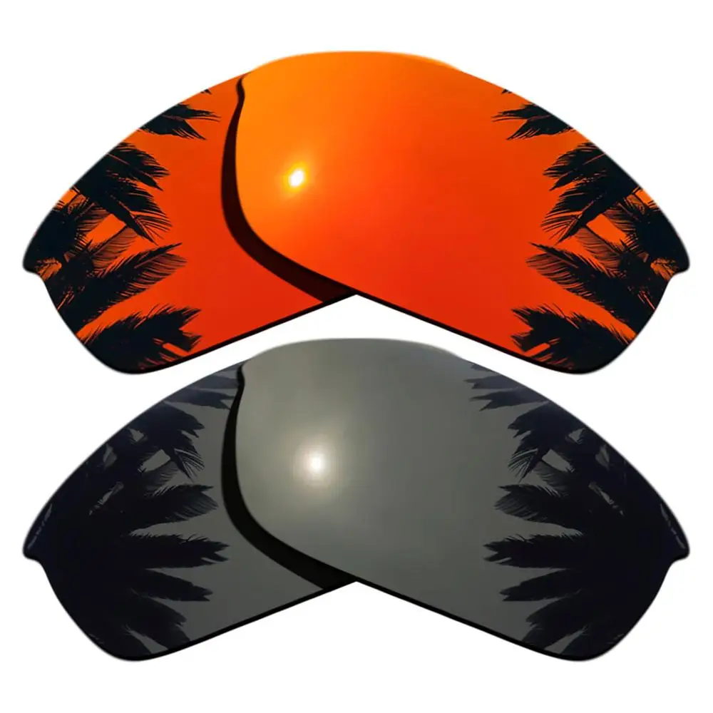 Black & Orange Red Mirrored Polarized Replacement Lenses for Flak Jacket Frame 100% UVA & UVB