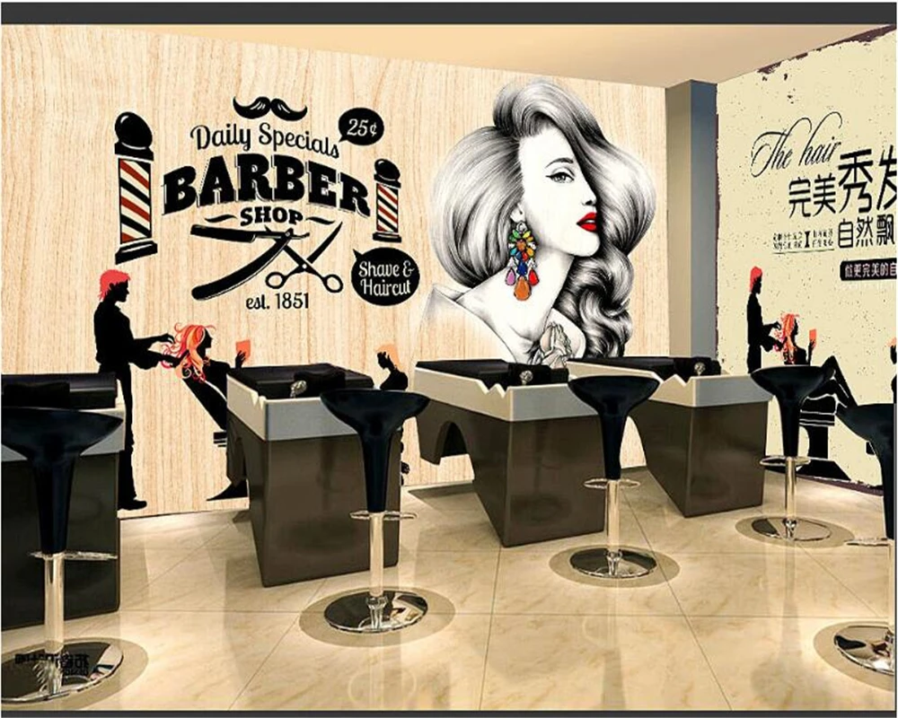 

beibehang Simple fashion personality 3d wallpaper beauty salon background barber shop nostalgic retro makeup wall paper tapety