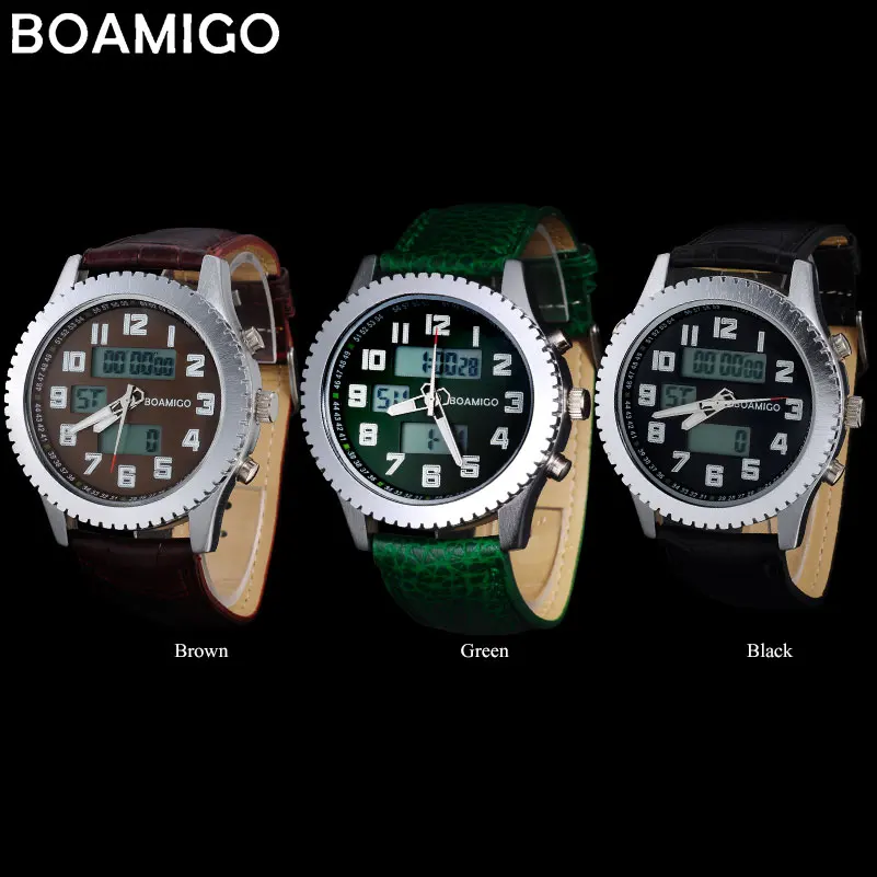 BOAMIGO men sport watches casual military quartz watches brand men\'s leather band wristwatches 30M waterproof relogio masculino