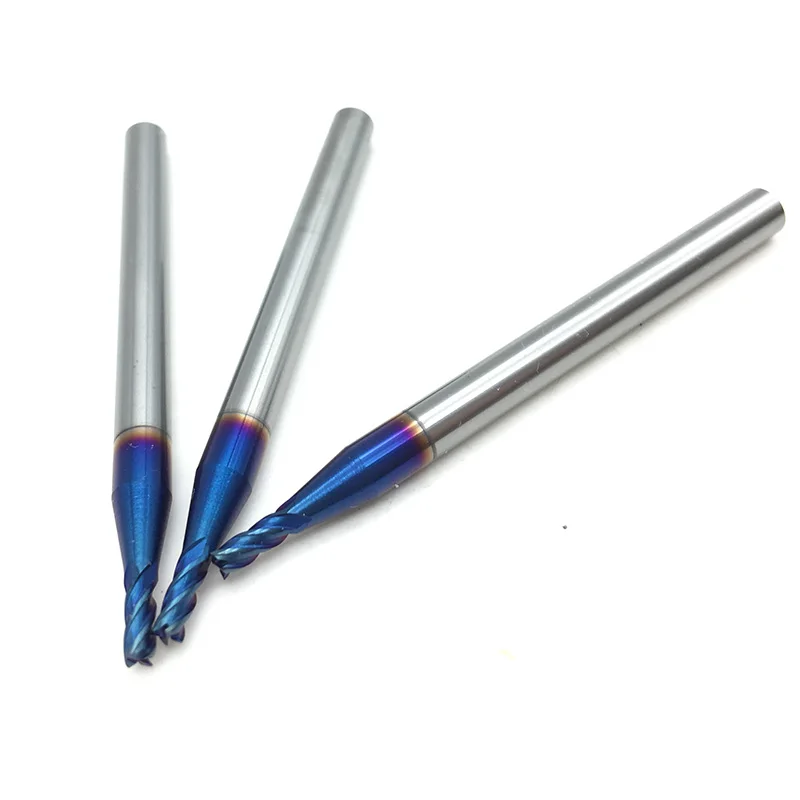 مطحنة نهاية 2 مللي متر HRC65 4 فلوت D2 * 6 * D4 * 50*4T ، كربيد صلب ، طرف مستقيم ، أداة طحن مطلية باللون الأزرق nACo