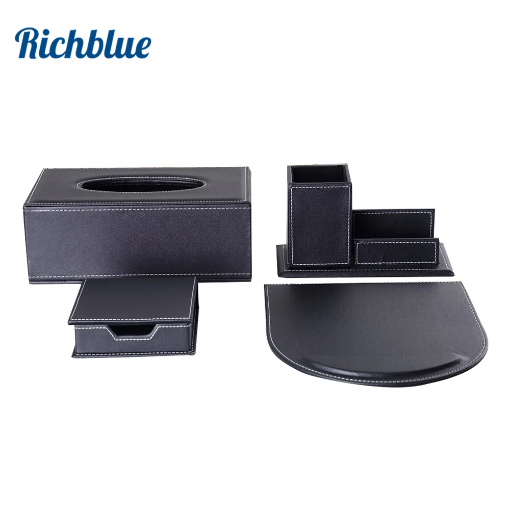 Office Supplies Storage Box & Bin Desk Organizer Set Include Tissue Box Pen Holder Mouse Pad & Memo Box Table Tidy Accessories