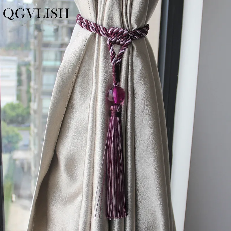 

QGVLish 2Pcs Bead Curtain Tassels Tiebacks Fringe Hanging Belts Balls Bind Ropes Brush Straps Curtain Accessories Tieback Decor