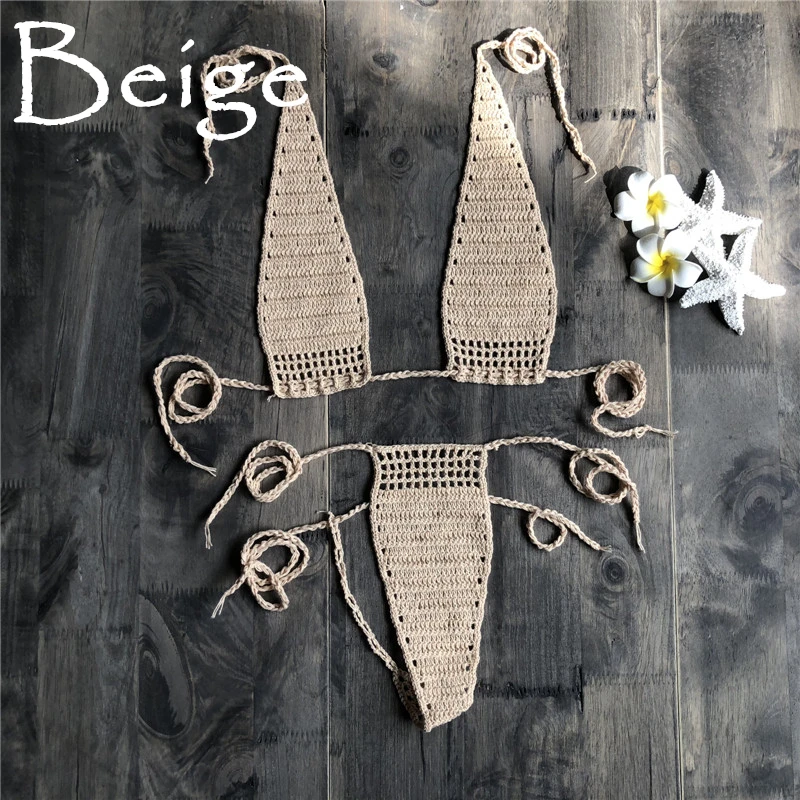 Women Sexy Micro Mini Bikini Crochet Thong Underwear G-String Bra Swimwear Sleepwear High Quality Swimwear 2019 Hot Sale